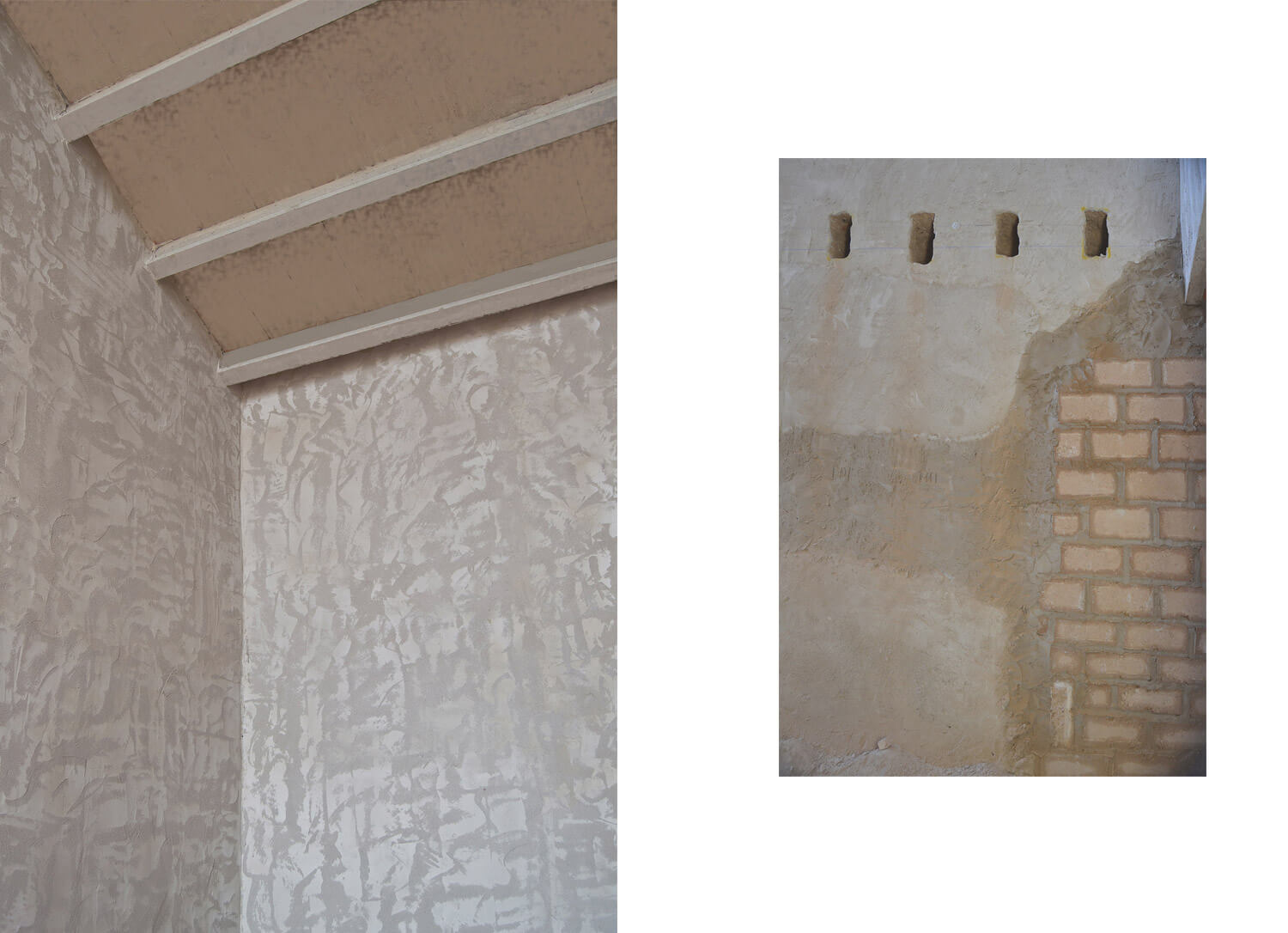 Housing restoration between dividing rammed earth wall - Fetdeterra